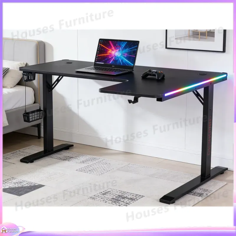 Desk Setup L Shaped - Büyük 160cm LED Işıklı Oyuncu Masası,